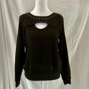 Guess Black Cut Out Crewneck Sweater with Studded Details